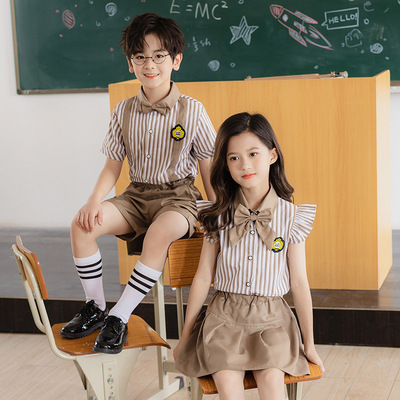 清仓幼儿园园服儿童英伦风格短袖条纹衬衫表演服夏季小学生校服