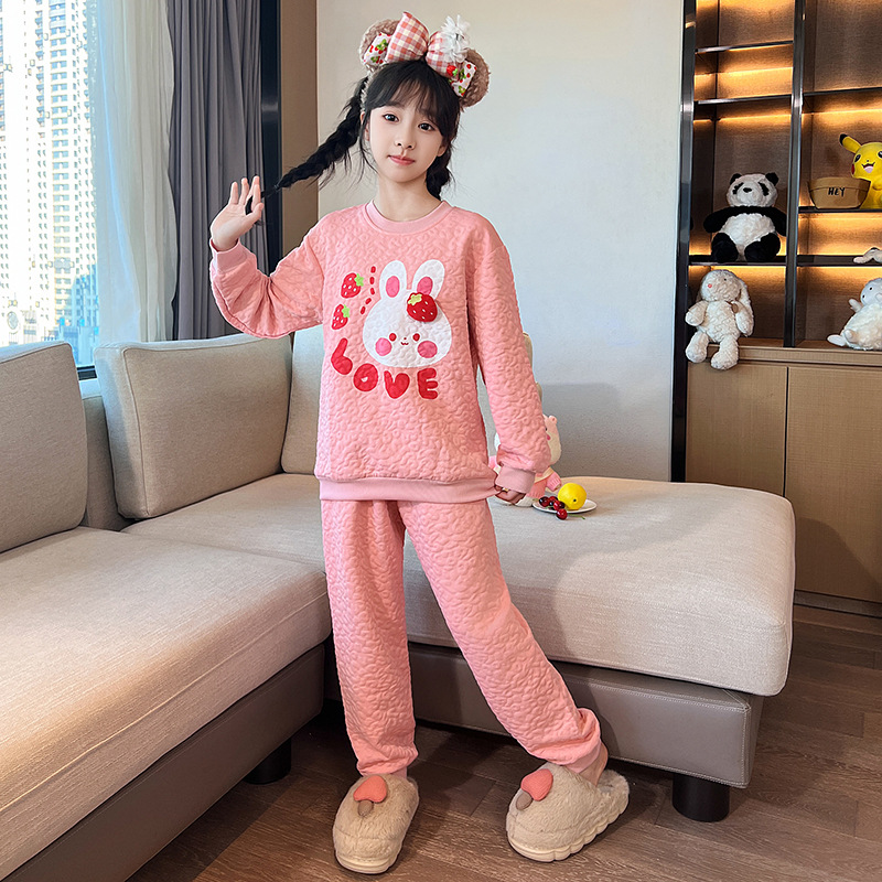 秋冬季可爱女童儿童卡通圆领睡衣亲子装女孩长袖家居服休闲两件套