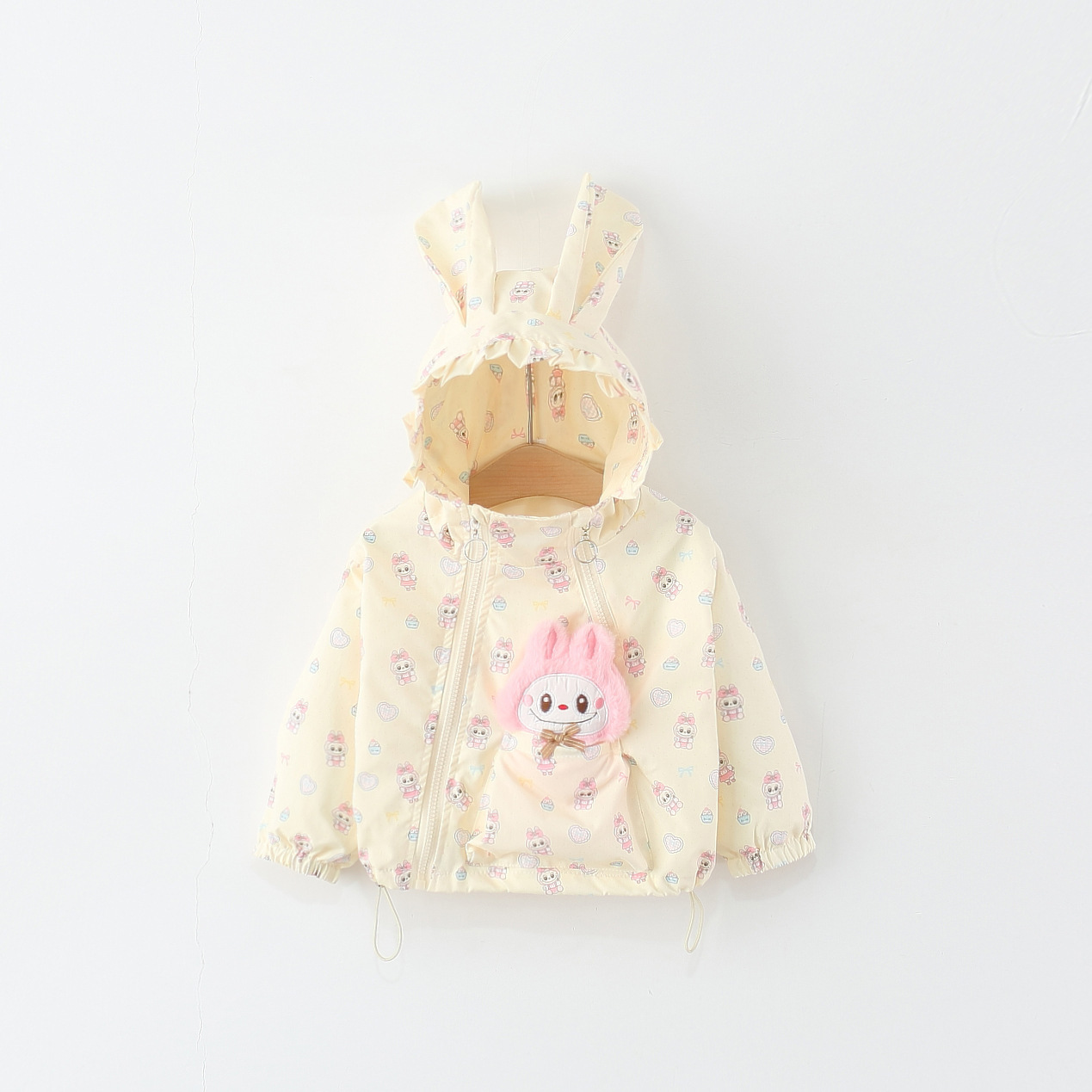 童装女童外套春秋季儿童女宝宝卡通兔耳朵拉链衫连帽外衣小童秋装