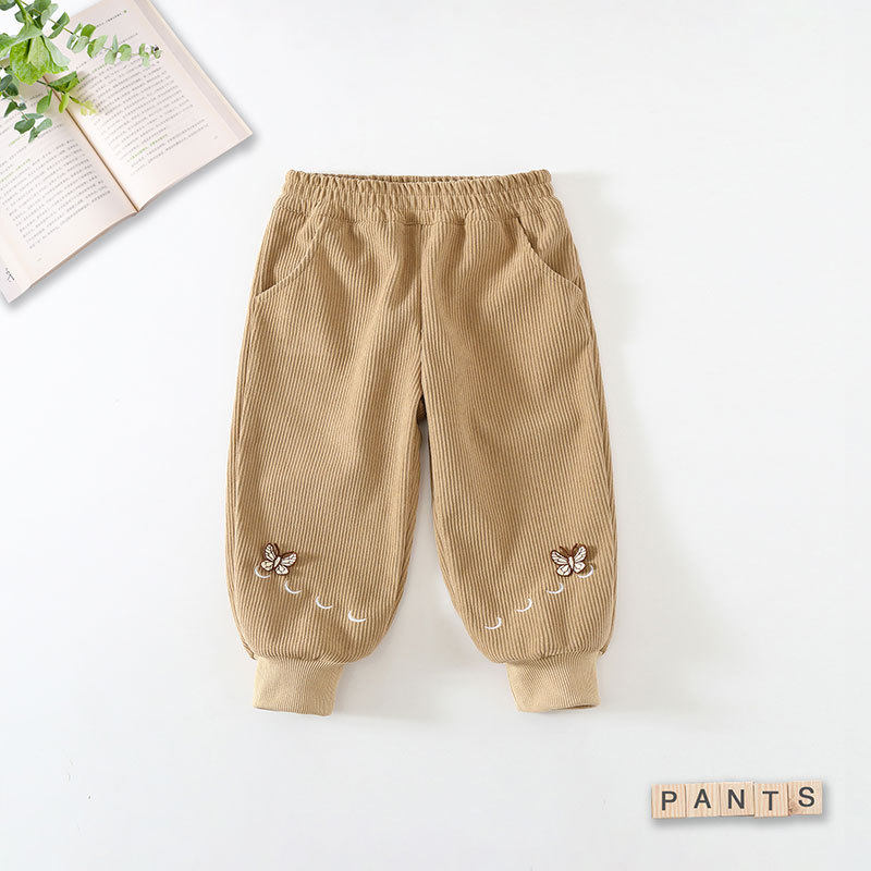 2025新款女童灯芯绒裤子花朵束脚裤儿童春秋季休闲裤宝宝秋装潮裤