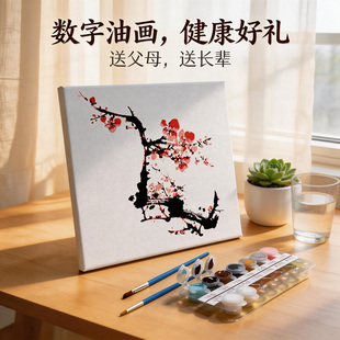饰画 老人DIY数字油画送父母送长辈水墨中国风填色油彩画礼物装