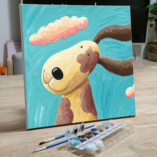 数字油画儿童diy油彩画填色画小尺寸填充画画方形涂色画板丙烯画