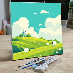 2024儿童数字油画手工diy油彩画春天风景手绘涂色填色画填充装 饰