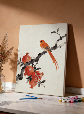 国风花鸟DIY数字油画老人填色