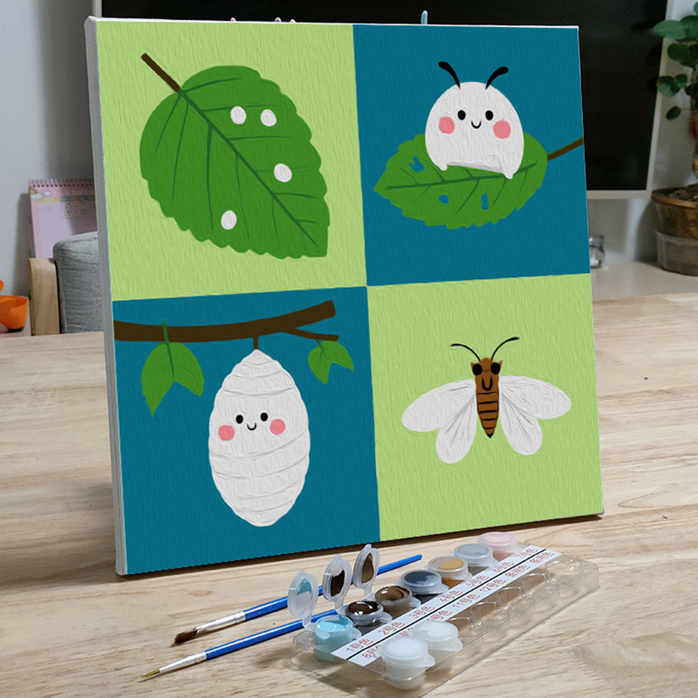 儿童手工diy数字油画填色油彩画手绘填充装饰画动物昆虫成长图片