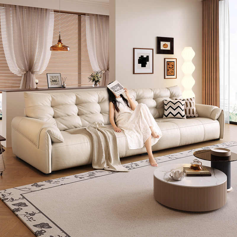 卡尔适现代简约高靠背皮艺直排沙发意式极简大象耳朵真皮头层沙发