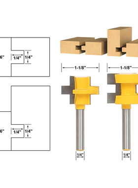 促销G00002方齿榫合刀1/4*/4黄色刀柄6.35修边机木工蜂巢蜂箱铣刀