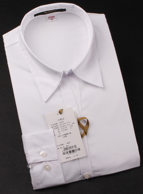 BUSEN步森衬衫纯白色女士V字领商务衬衫时尚通勤长袖春夏免烫衬衣