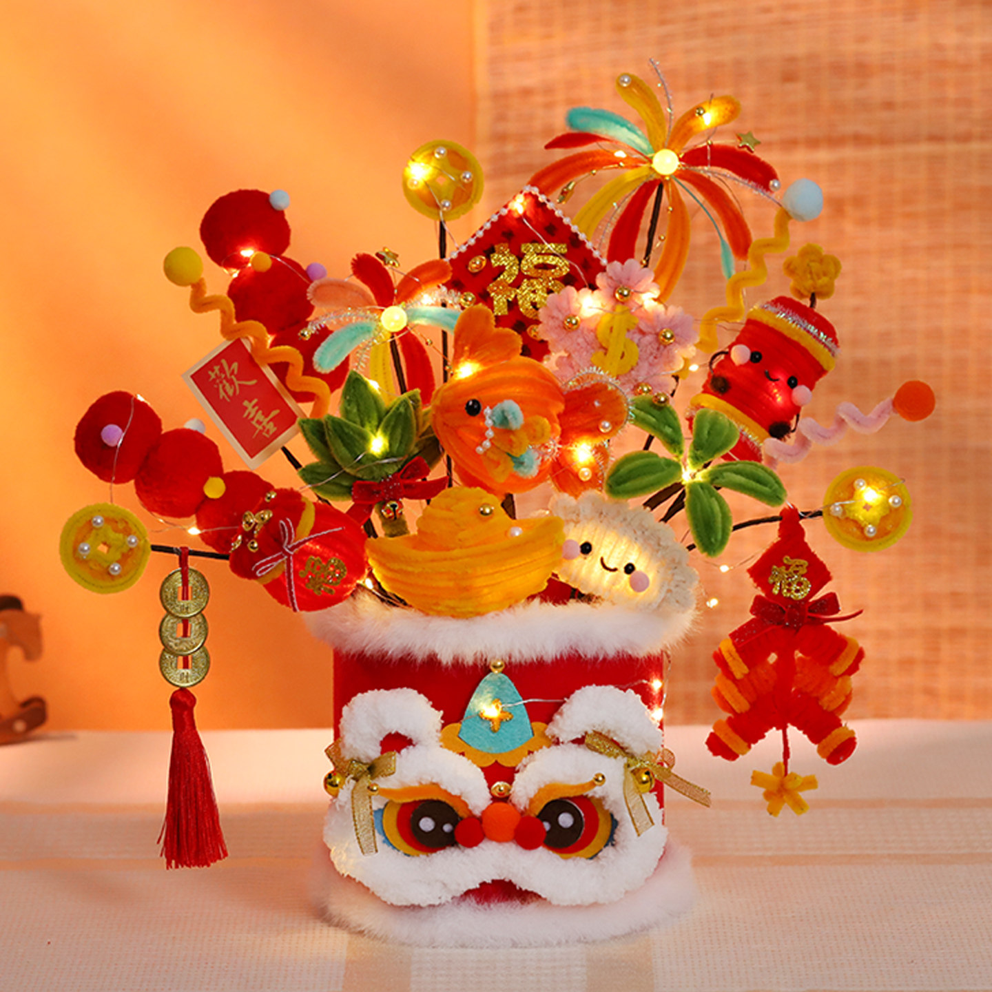 年宵花福桶烟花灯抱抱桶新年礼物摆件春节装饰手工扭扭棒diy材料,玩具/童车/益智/积木/模型,其他手工制作,淘宝优惠券,粉丝福利购,淘宝优惠卷