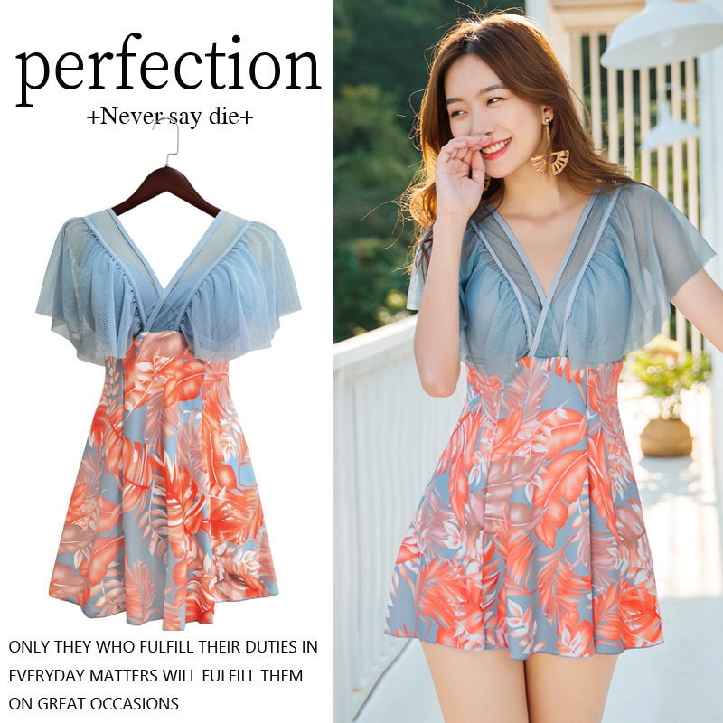 妈妈泳衣女中老年裙式连体平角大码成人游泳衣胖MM钢托聚拢显瘦