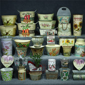 孤品大集合 饰植物多肉盆花桶花卉铁盆 田园风印花铁艺花盆仿古装