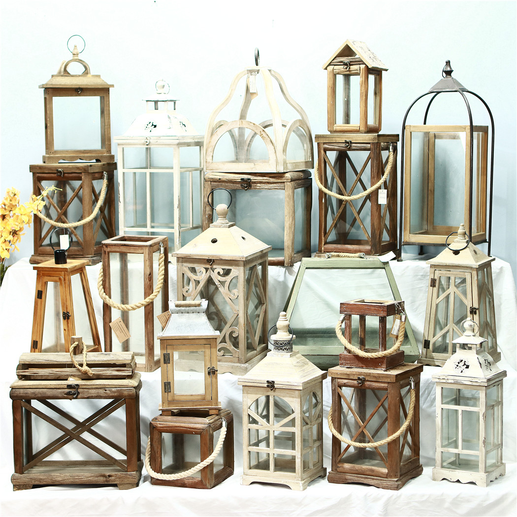 仿古做旧烛台实木玻璃风灯马灯