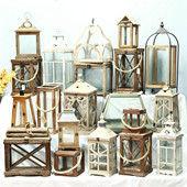 饰品仿古做旧木质烛台实木玻璃风灯马灯 复古家居装 孤品集合 欧式