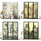 孤品集合 外贸家居饰品仿古做旧木质竹编屏风折屏隔断布艺屏座屏