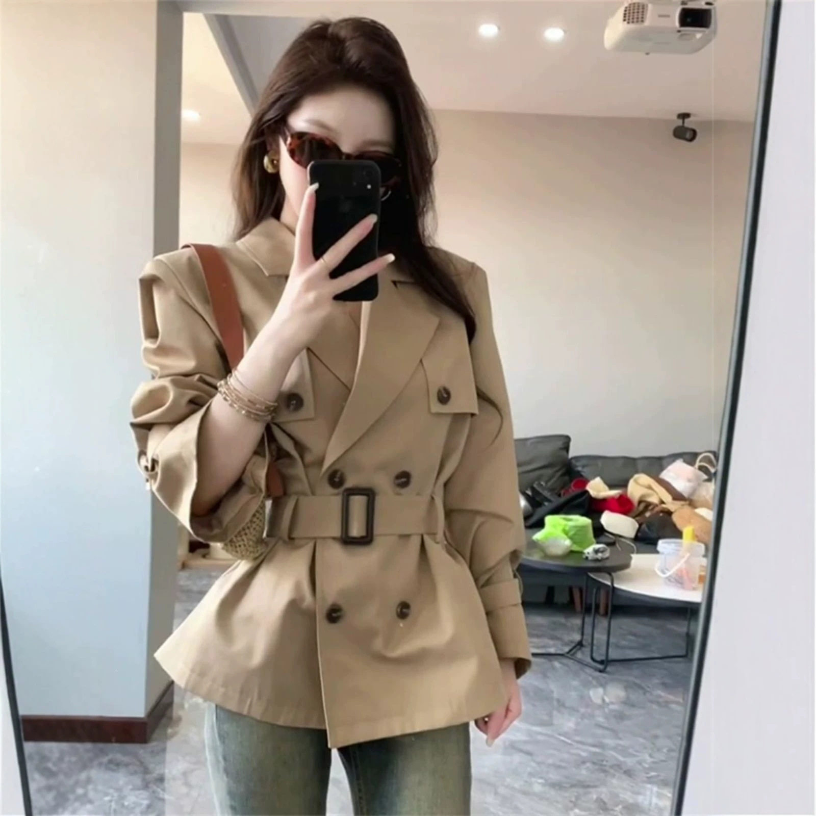 韩版高级感风衣外套女2026春秋新款英伦风小个子收腰气质短款大衣
