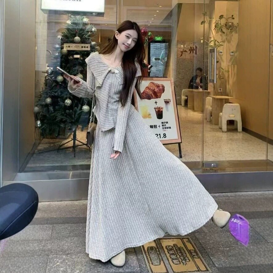 温柔风套装气质纯欲不规则长袖上衣半身裙修身显瘦一整套女装裙子