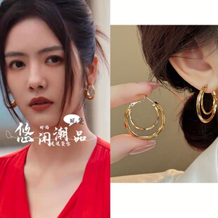 除恶蔡文静李晓雅同款耳环银针轻奢高级感耳钉时尚多层大圈圈耳饰