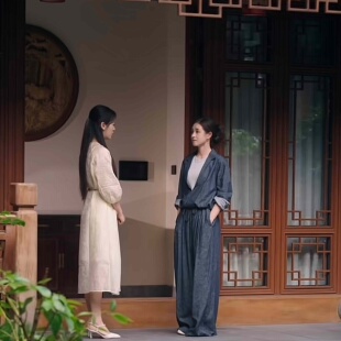 短剧盛夏芬德拉郭宇欣白清枚同款亚麻棉牛仔套装假两件外套阔腿裤