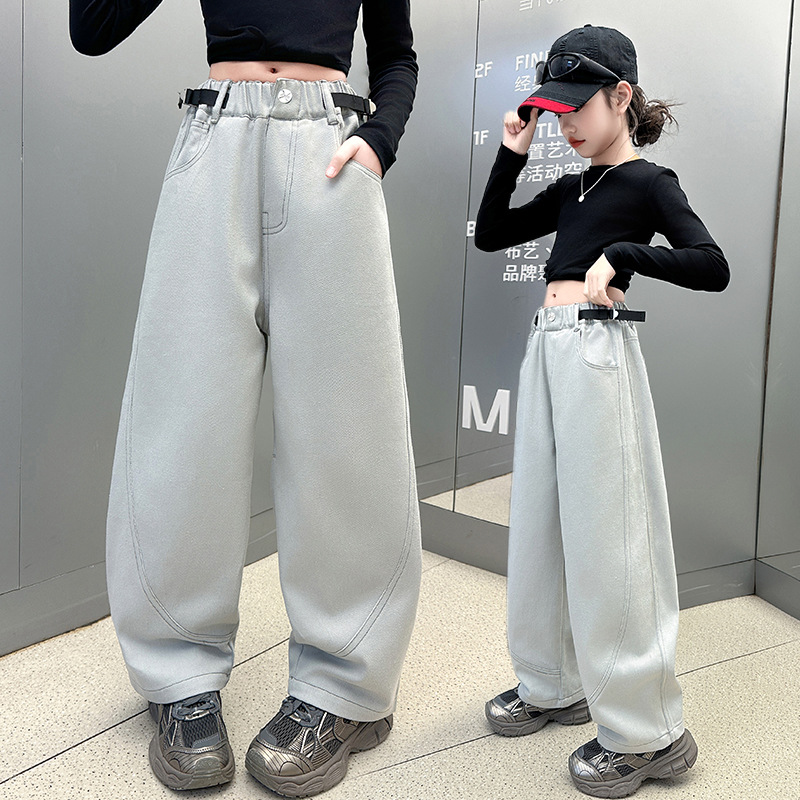 女童裤子秋装2025新款大童韩版弯刀裤儿童洋气香蕉裤初中生牛仔裤