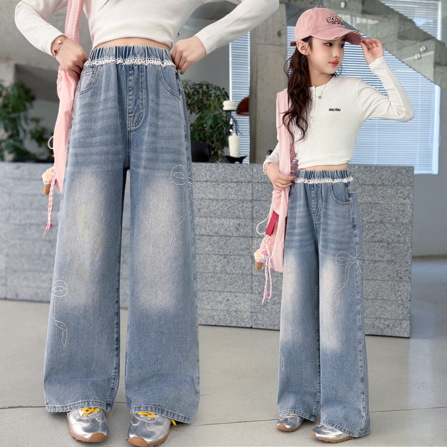 女大童春装牛仔裤2026新款儿童春秋蕾丝花边烫砖宽松直筒裤中大童,童装/婴儿装/亲子装,儿童牛仔裤,淘宝优惠券,粉丝福利购,淘宝优惠卷