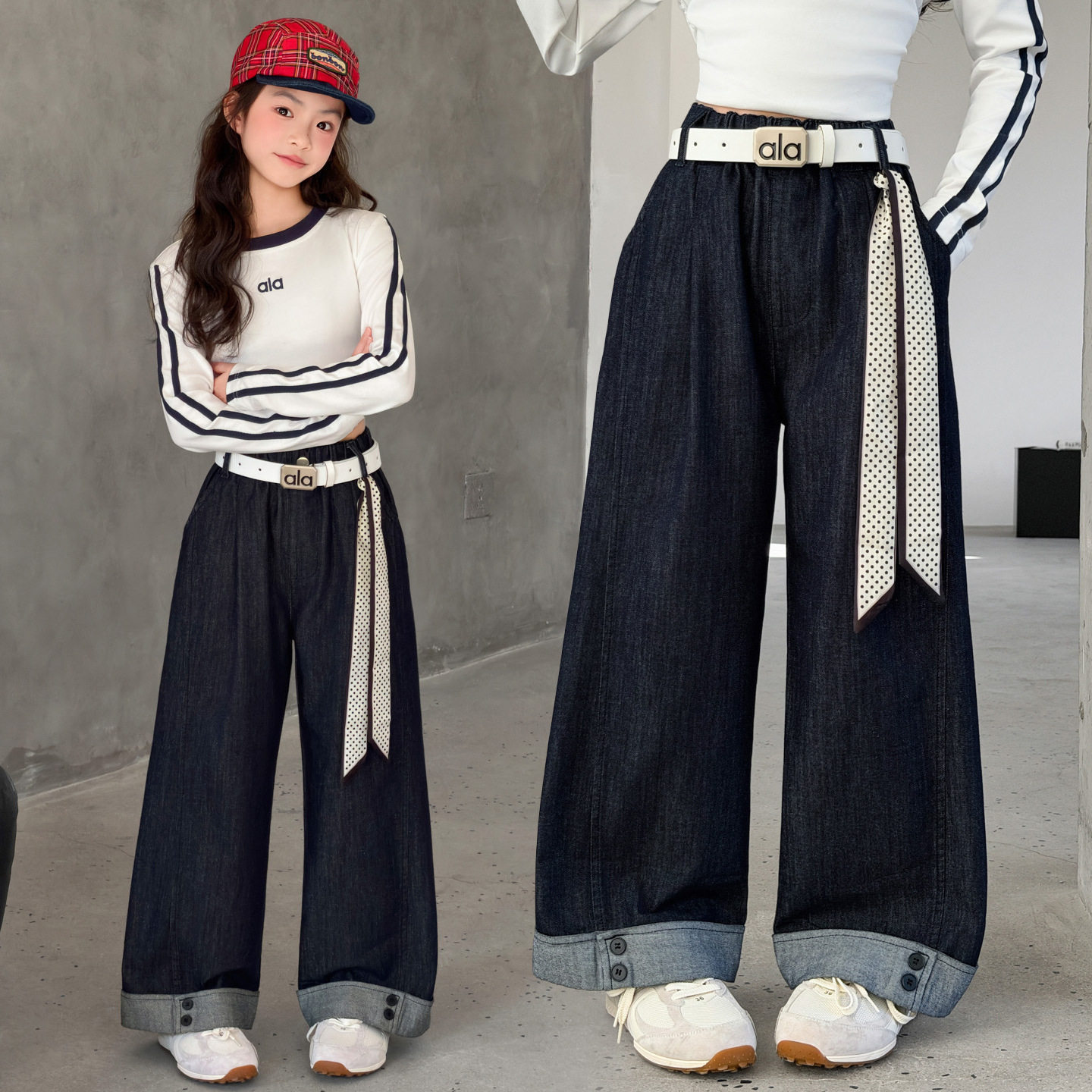 女童裤子春秋直筒裤2026新款儿童深色简约牛仔裤钉扣脚口阔腿长裤,童装/婴儿装/亲子装,儿童牛仔裤,淘宝优惠券,粉丝福利购,淘宝优惠卷