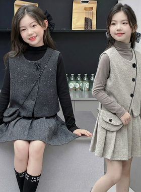 女童春装套装2026新款儿童洋气时髦小香风超好看大童名媛风三件套