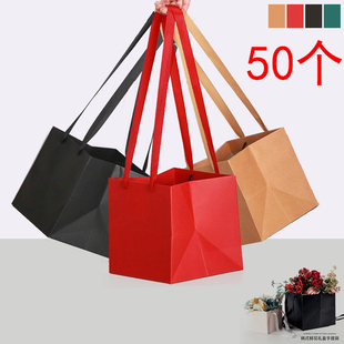 现货加长绳鲜花包装袋 正方形礼品袋厂家手提纸袋 情人节礼物袋子