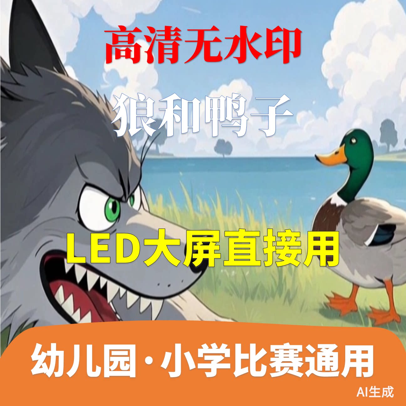 狼和鸭子 讲故事 背景视频 配乐 2分56秒少儿演讲LED 高清 AI生成图片