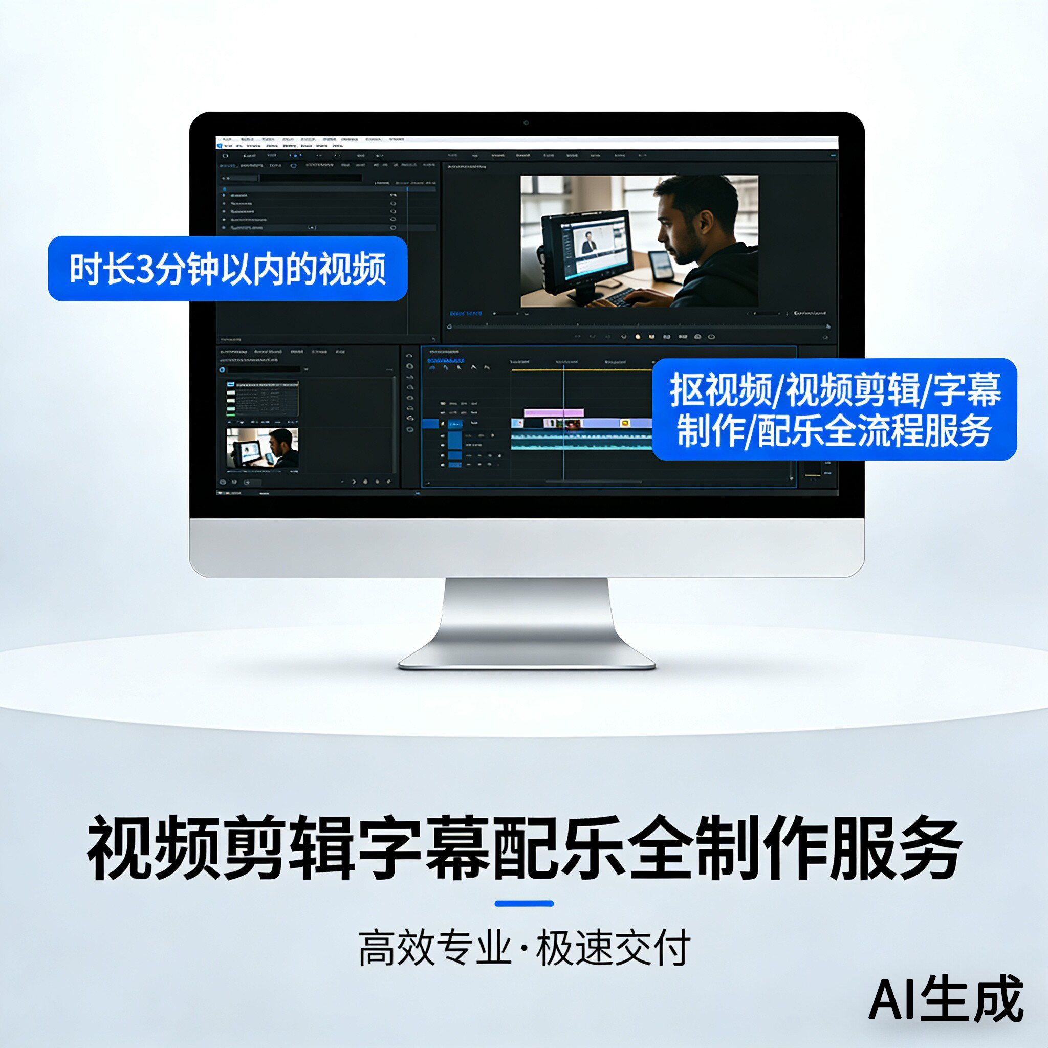 3分钟内 视频剪辑 扣视频 配背景视频 配字幕 配乐一条龙全制作