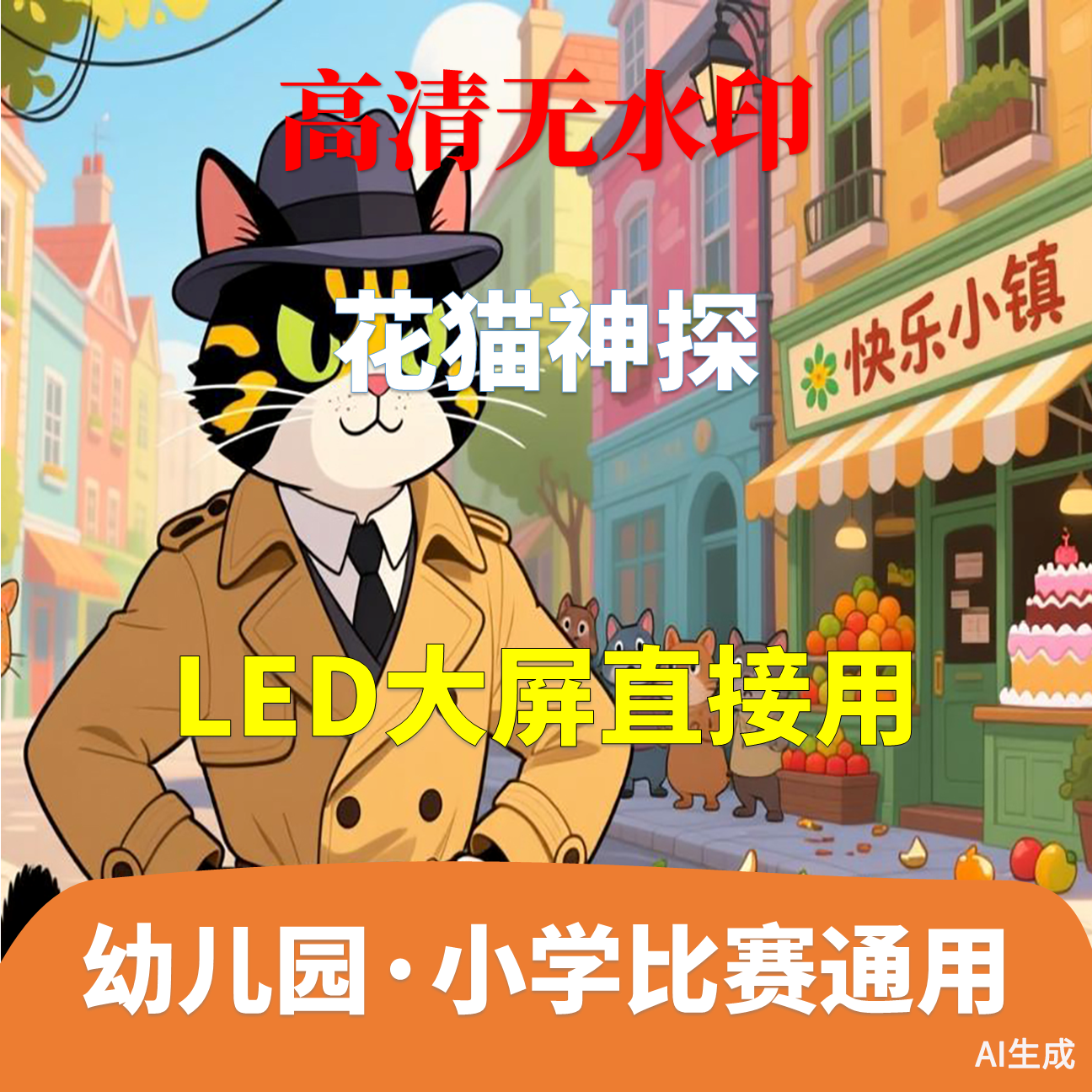 花猫神探 讲故事 背景视频 配乐 3分06秒 少儿演讲LED高清 AI生成