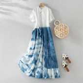 云南植物扎染新中式 国风旗袍优雅新连衣裙假两件套刺绣长裙盘扣