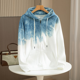 2025年新款云南手工扎染连帽长袖外套女秋冬外穿显瘦宽松情侣外套