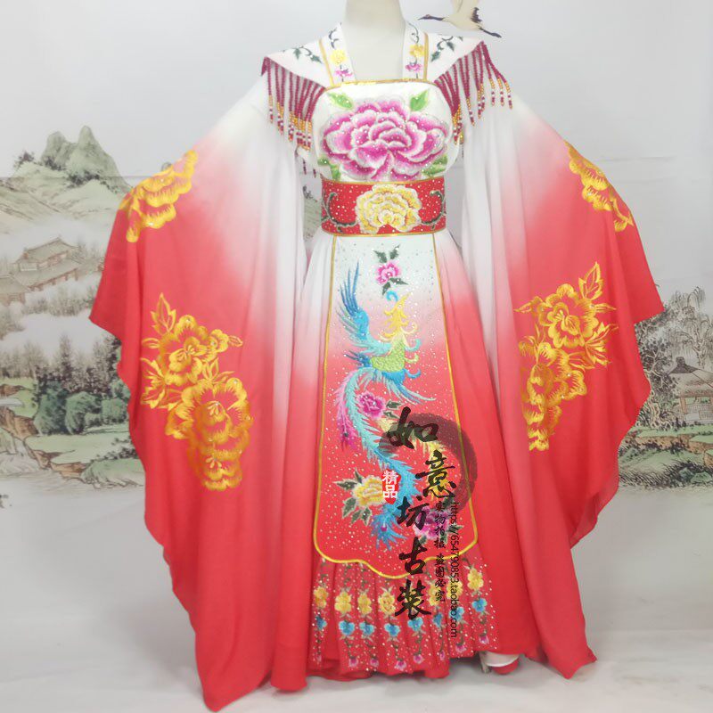 2023新款抖音反串古装演出服贵妃醉酒李玉刚橘色渐变大裙摆演出服