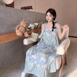 仙女长裙吊带高级宽松连衣裙薄款 夏季 胖mm甜美睡裙漏背度假风裙子