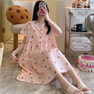 夏季纯棉绸睡裙女款薄款学生大码宽松睡衣家居服韩版连衣裙外穿