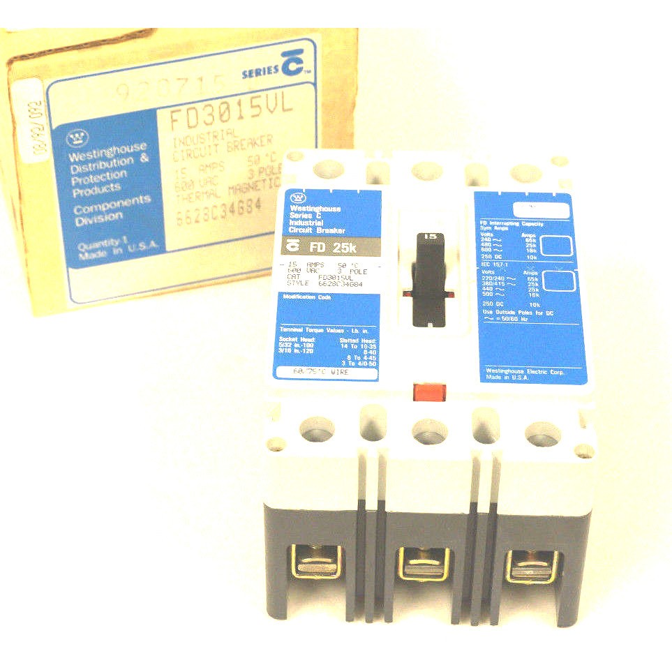 Neuf WESTINGHOUSE FD3015VL Disjoncteur Ser. C, 15A, 600VAC,