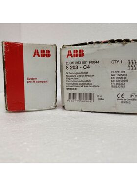 2 x Of ABB S203 C4 Circuit Breaker 2CD S253 001 R00044