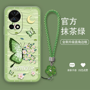 绿油画蝴蝶花适用于多型号华为nova12手机壳mate80春款Reno15苹果17pro荣耀500小米17全包防摔软壳14