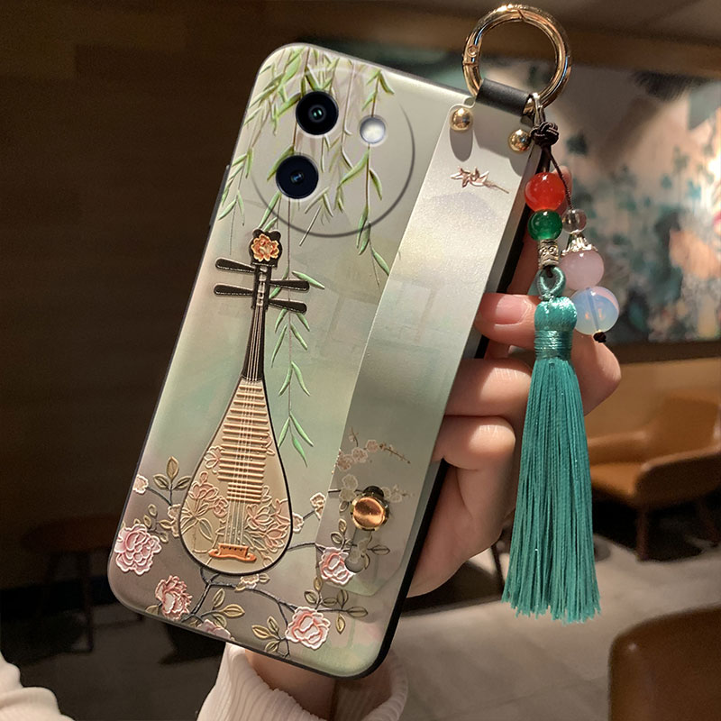 适用于vivoY200i手机壳斜挎琵琶花鸟y100新中式腕带支架y100i女款国风可背挂绳y97镜头全包y93古风新款