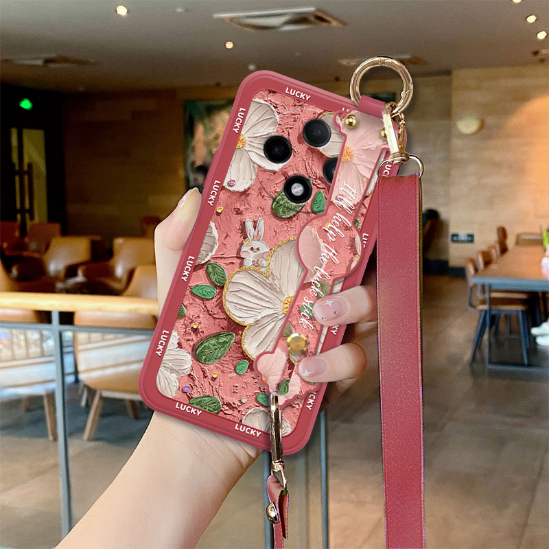 适用OPPOA3Pro手机壳新款清新白花兔oppoa3女款高端腕带支架A2镜头全包防摔外壳A2pro高级感小众挂绳A1时尚