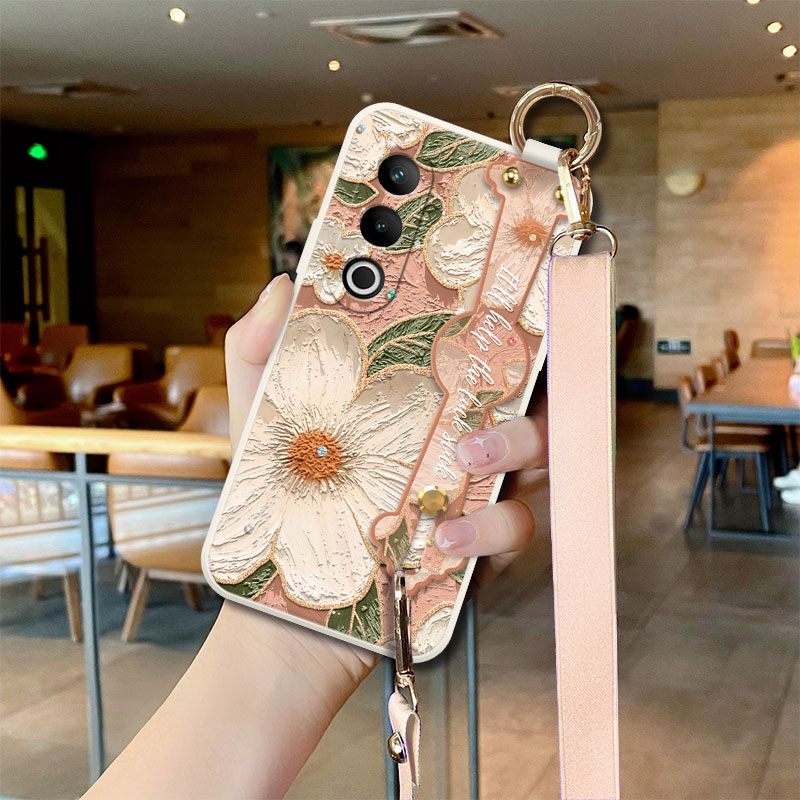 适用一加Ace5pro手机壳斜挎油画白茶花新款一加Ace3清新网红ace2pro腕带时尚女款ace2可背挂绳全包防摔保护套