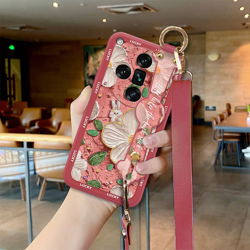 适用oppofindx7手机壳挂绳白花兔Findx7Ultra卡通findx6新款findx6pro时尚腕带findx5可背斜挎绳pro全包防摔