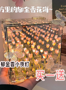 手工diy礼物郁金香蝴蝶花海魔方小夜灯情侣520送女友生日礼物女