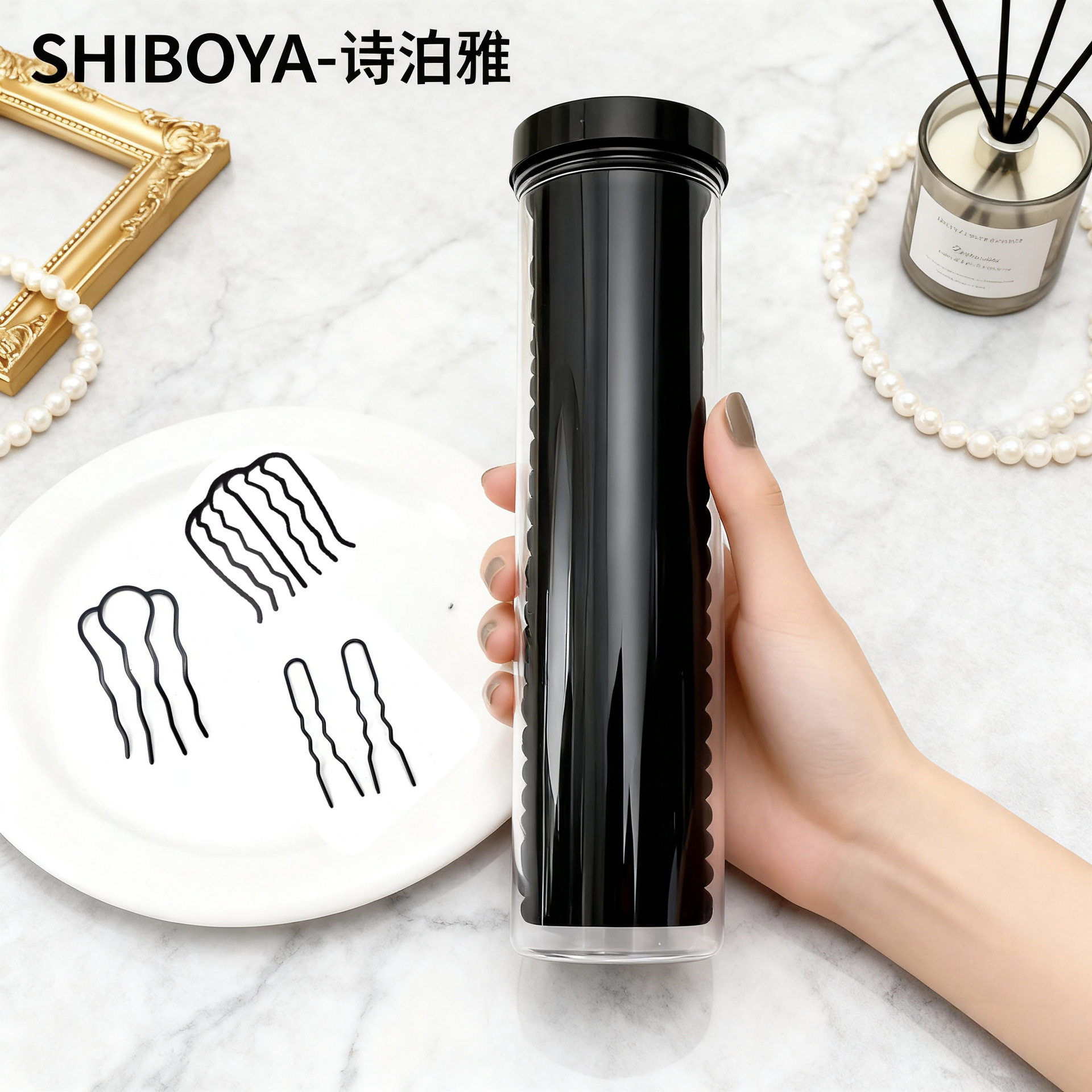 诗泊雅 新款发饰套装加粗防滑皮筋20根桶装+七齿+四齿+2U