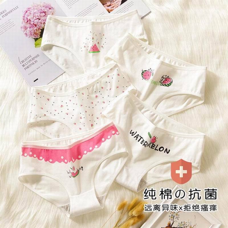 甜美简约日系少女内裤女棉质学生水果印花少女中腰三角裤舒适透气