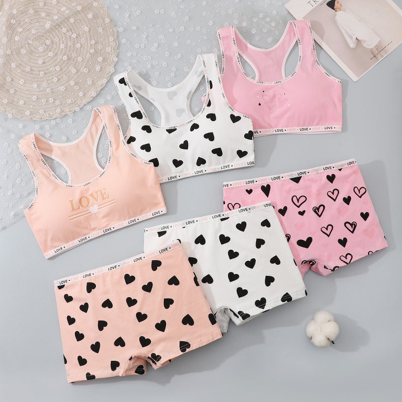 纯棉内衣学生少女发育期运动背心套装初中生文胸跨境大码青少年胸