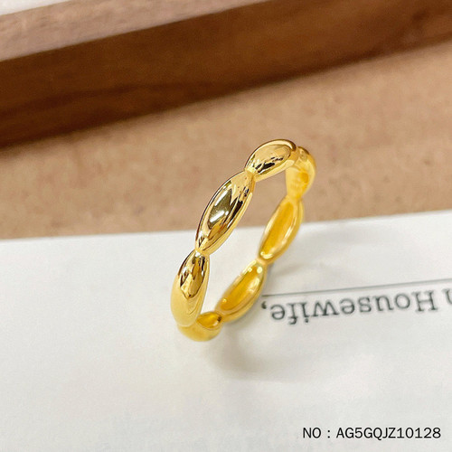 七夕礼物 足金999七粒米黄金戒指5G黄金空心开口戒指女亮面米珠女