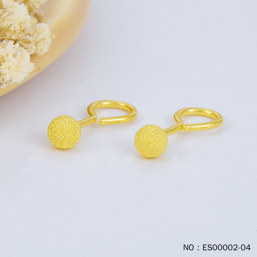 足金999空心黄金圆珠灯泡钉(约4mm)耳钉（弯钩弯针）女友生日礼物