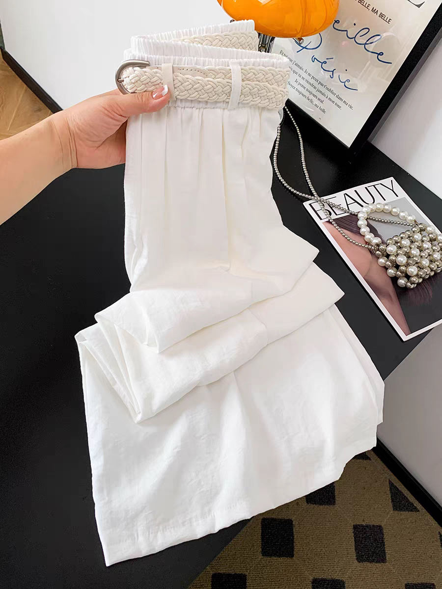 LRzx白色棉麻阔腿裤女夏季薄款慵懒风高腰显瘦休闲裤垂感直筒裤子