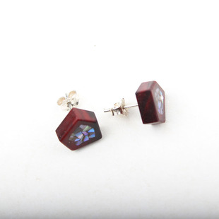 【流放地】印度小叶紫檀木耳钉耳饰 森系镶嵌螺钿 镀白金纯银925